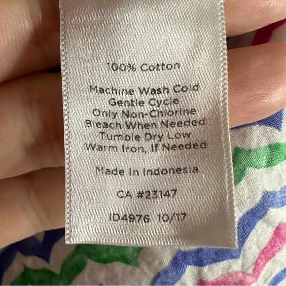 Talbots Women 1XP Petite Cotton Popover Peasant Top Bow 3/4 Sleeve Colorful - Picture 7 of 8